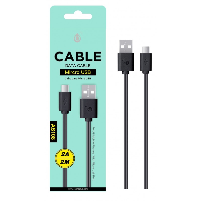 Cable de dato Micro USB 2A, 2M AS108- Negro Cable de dato Micro USB 2A, 2M AS108- Negro