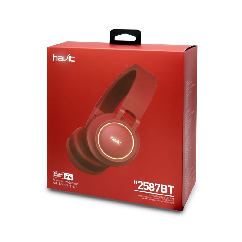Cascos Bluetooth  Micro SD Con Luz H2587BT Rojo
