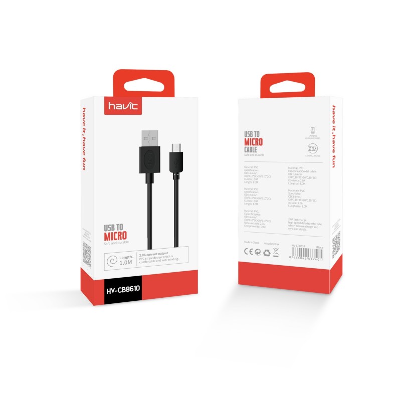 Cable Micro USB 1m 2A HV-CB8610 Negro New!!