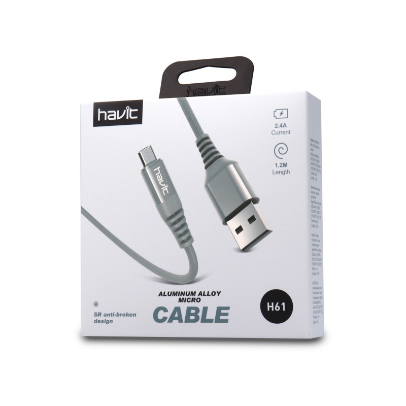 Cable Micro USB ultra resistente H61 2.4A Gris
