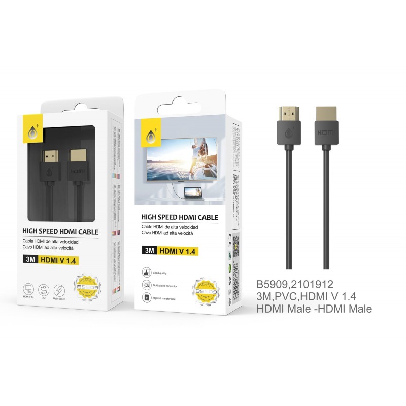 B5909 NE Cable de HDTV 1080P, 3M Longitud, Negro