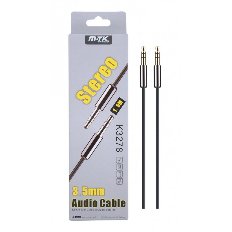 K3278 Cable Audio Metal 3.5mm a 3.5mm oro bañado 3pin, 1.5m