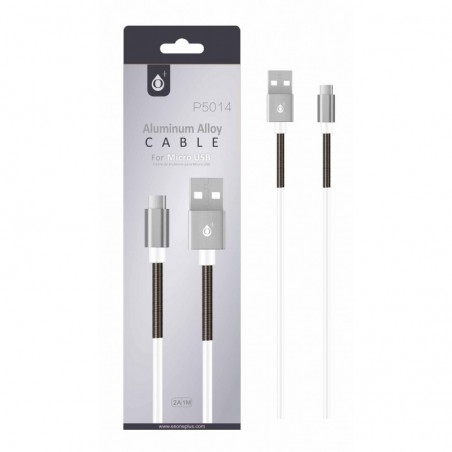 P5014 BL Cable de Dato Spring para MicroUSB, 1M, 2A Blanco