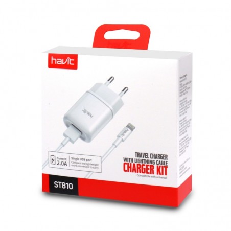 Cargador de 1 puerto USB con cable iPhone 7 2.1A HV-ST810