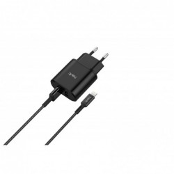 Cargador dual USB 2.1A Con Cable Lightning de Nylon HV-ST822 Negro