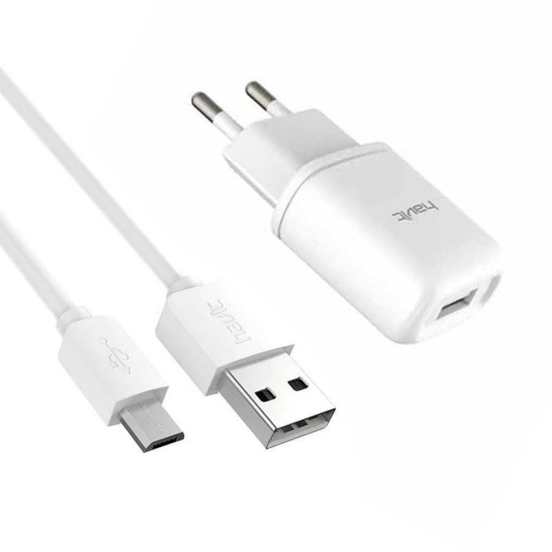 Cargador de 1 USB con cable Micro USB 2.1A HV-ST809 Blanco