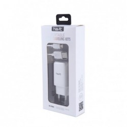 Cargador de 1 USB con cable Micro USB 2.1A HV-ST809 Blanco