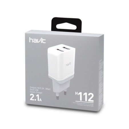 Cargador DUAL USB Sin Cable 2.1A H112 Blanco