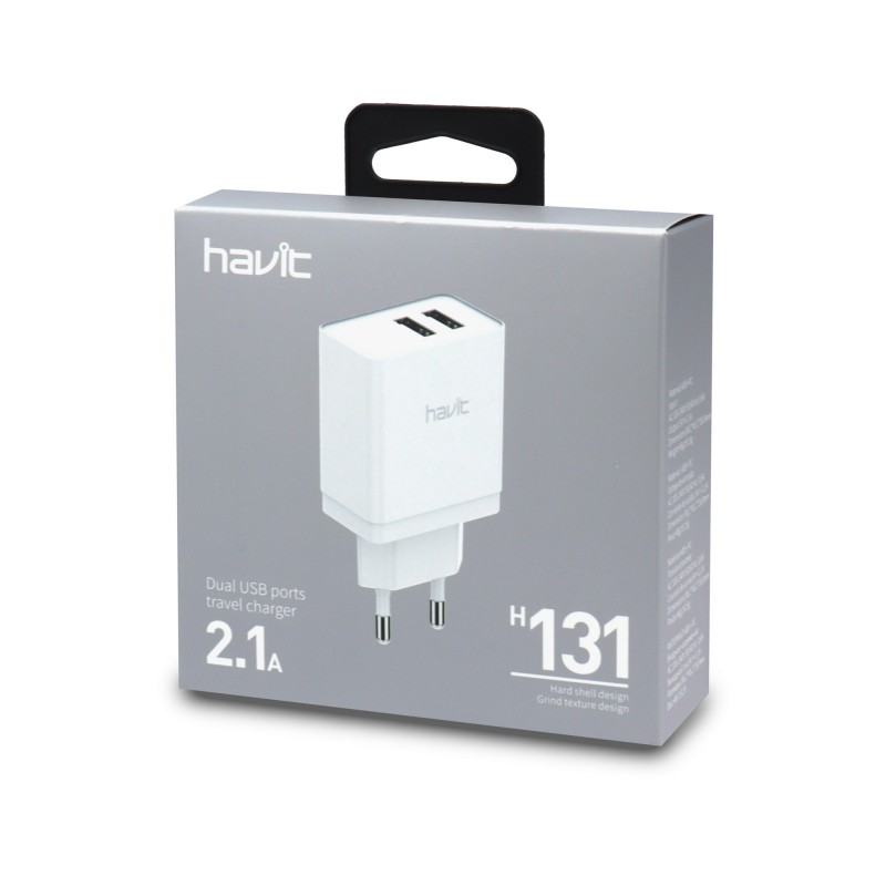 Cargador DUAL USB sin cable 5V 2.1A H131 - BLANCO