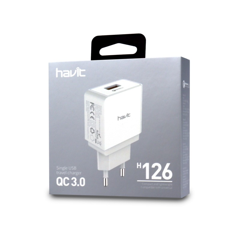 Cargador Quick Charge 3.0 USB individual Negro HV-H126