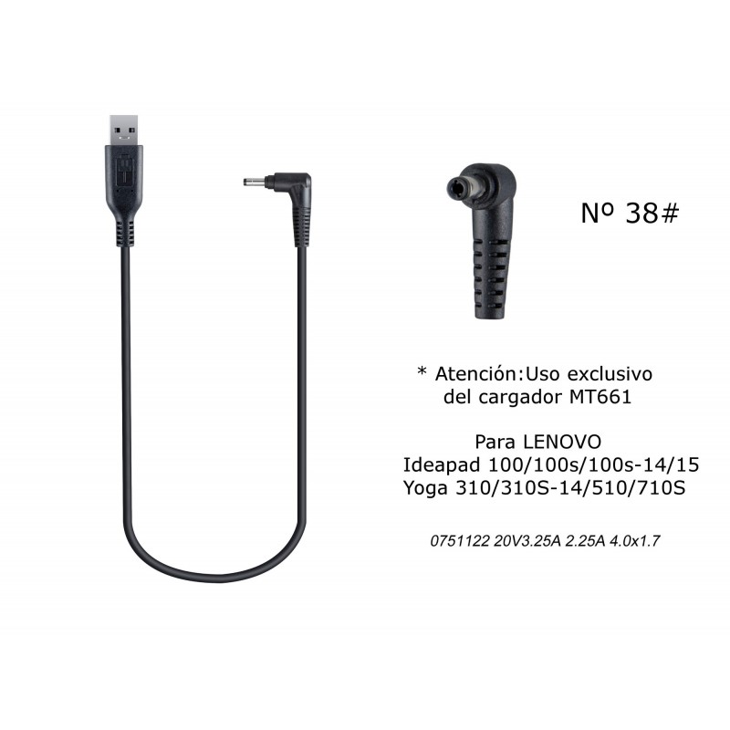 MT667 Cable de Cargador Portatil  38 para LENOVO , 20V  2,25A (3,25A), 4,01,7mm Annular
