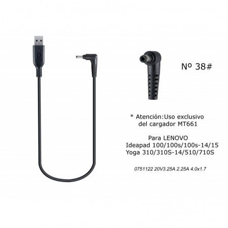 MT667 Cable de Cargador Portatil  38 para LENOVO , 20V  2,25A (3,25A), 4,01,7mm Annular