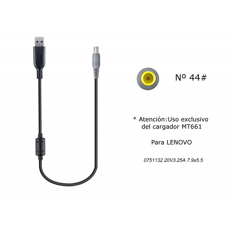 MT668 Cable de Cargador Portatil  44 para LENOVO , 20V  3,25A, 7,95,5mm