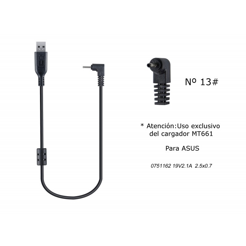 MT671 Cable de Cargador Portatil  13 para ASUS, 19V  2,1A, 2,50,7mm