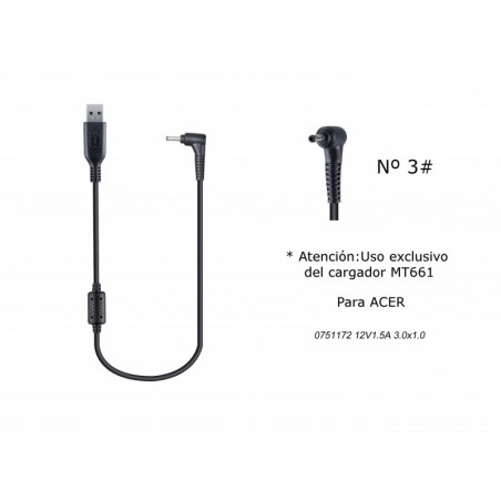 MT672 Cable de Cargador Portatil  3 para ACER, 12V  1,5A, 3,01,0mm