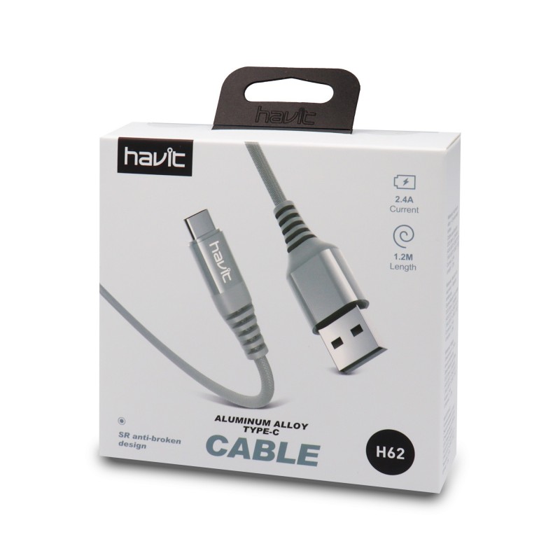 Cable Tipo C 2.4A Ultra resistente H62 Gris