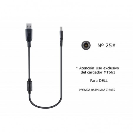 MT685 Cable de Cargador Portatil  25 para DELL, 19,5V  3,34A, 7,45,0mm