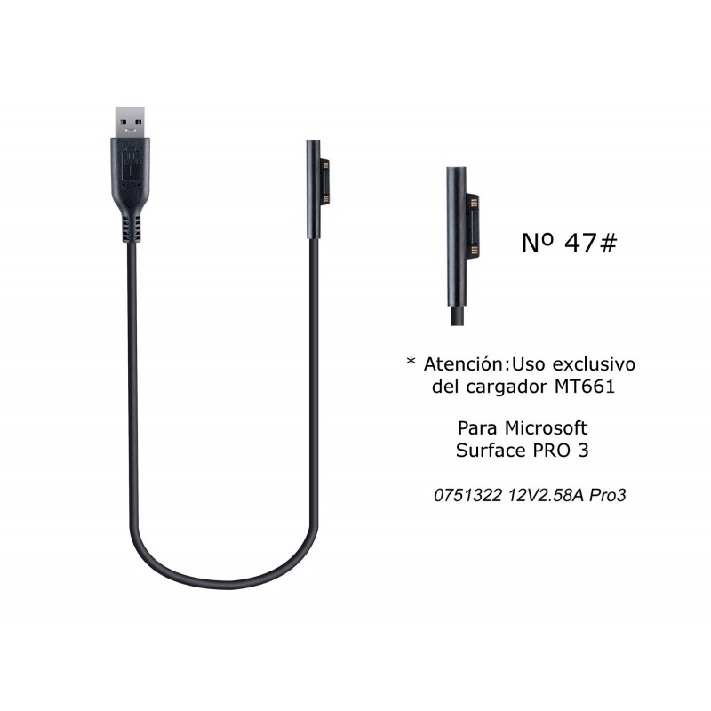 MT687 Cable de Cargador Portatil  47 para Microsoft, 12V  2,58A