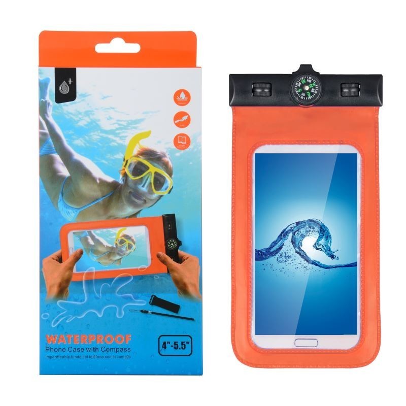 Funda Impermeable Para Movil con Brujula 4-5.5" Naranja