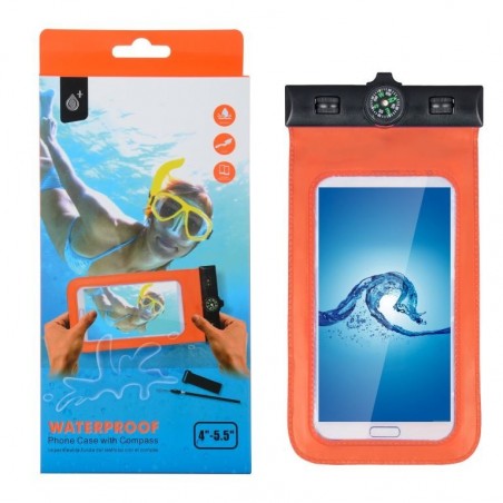 Funda Impermeable Para Movil con Brujula 4-5.5" Naranja