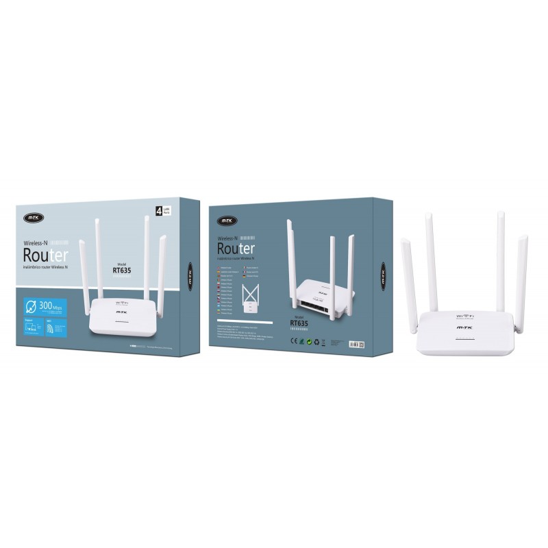 Router de wifi con 4 antesnas 4 puertos LAN y 1 puerto WAN 300MBS RT635