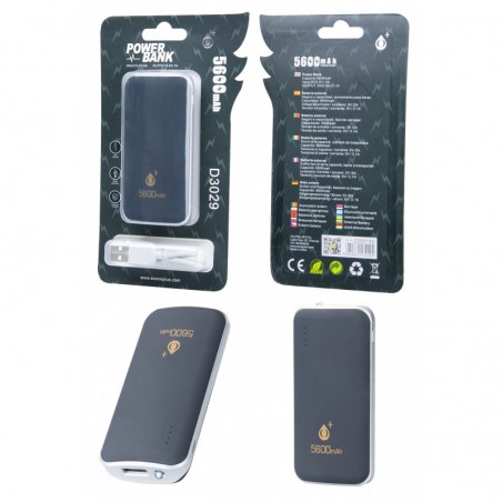D3029 NE PowerBank Fire 5600mAh con Indicador y Linterna, 2,1A 1USB, Negro