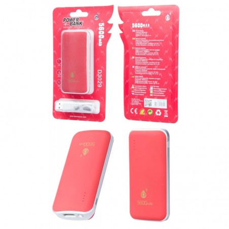 D3029 RJ PowerBank Fire 5600mAh con Indicador y Linterna, 2,1A 1USB, Rojo