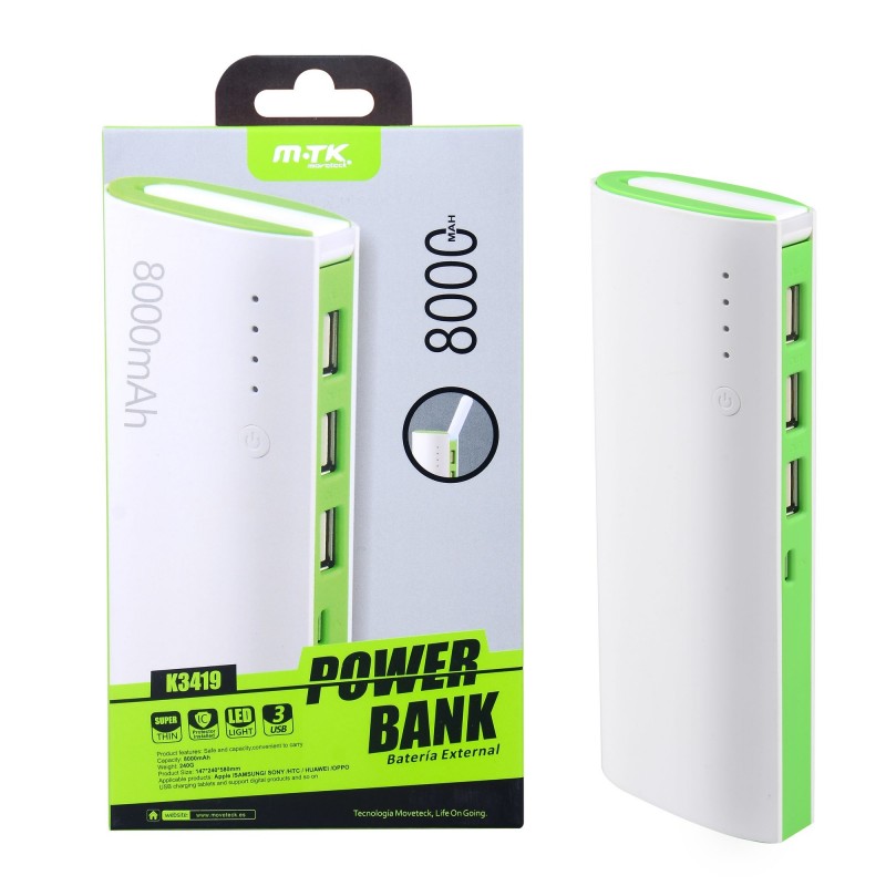 Power Bank 8000mAh K3419 Verde