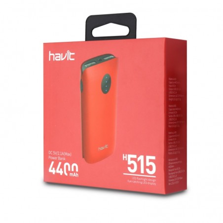 Powerbank Dual USB 4400mAh 5V2.1A H515 - Rojo
