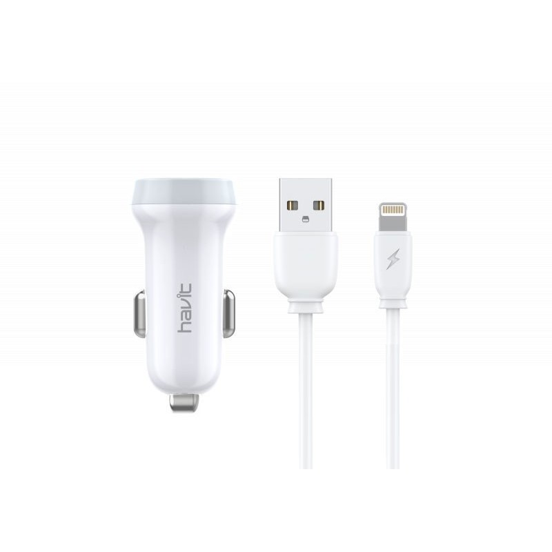 Cargador de Mechero Dual USB con cable Lightning 3.1A ST851 Blanco