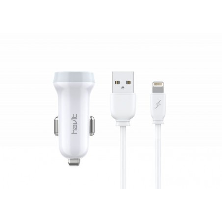 Cargador de Mechero Dual USB con cable Lightning 3.1A ST851 Blanco