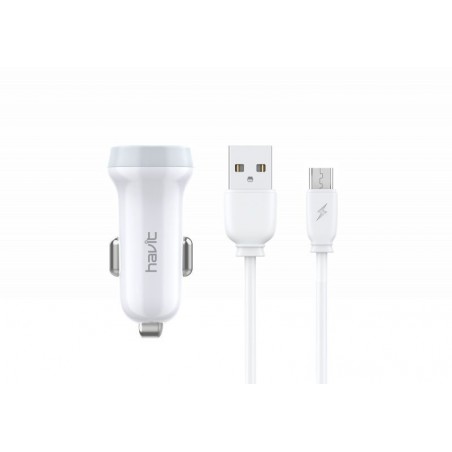 Cargador de Mechero Dual USB con cable Micro USB 3.1A ST850 Blanco