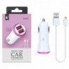 CA502 RS Cargador Mechero Flaca para Iphone 567 con 2USB, 2,4A Blanco Anilla Rosa