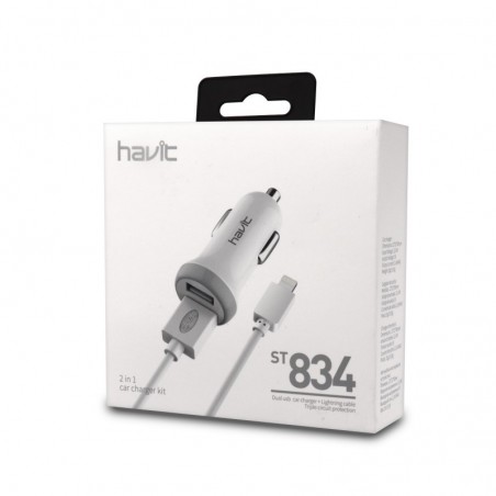 Cargador Mechero Dual 2.1A con cable iphone 6 blanco ST834