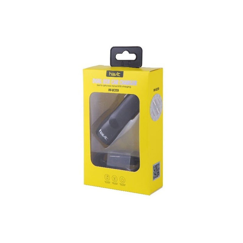 Cargador mechero iPhone 67 Dual USB 3A HV-UC239 - Negro