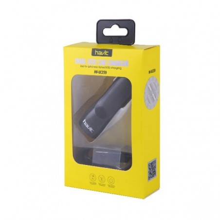 Cargador mechero iPhone 67 Dual USB 3A HV-UC239 - Negro