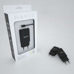 Cargador de 1 puerto USB con cable iPhone 7 2.1A Negro HV-ST810