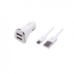 Cargador Mechero DUALUSB 2.4A con cable MicroUSB ST830 Blanco