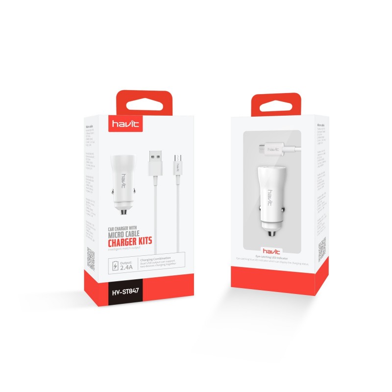 Cargador Mechero microusb dualusb 2,4A blanco st847