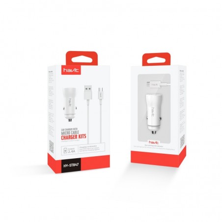 Cargador Mechero microusb dualusb 2,4A blanco st847