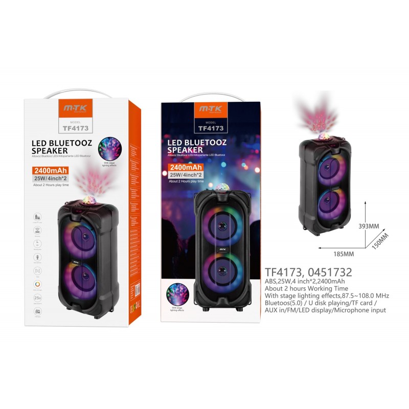 Altavoz Bluetooth 5.0 Con luz LED, Soporta Entrada de MicrofonoUSBTFFM, Frecuencia FM8 tf4173