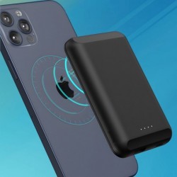 SX PB003 PowerBank de 5000mah Carga por Inducción Magsafe de Hasta 15w y Carga Rápida de Hasta 22.5w por los Puertos Negra