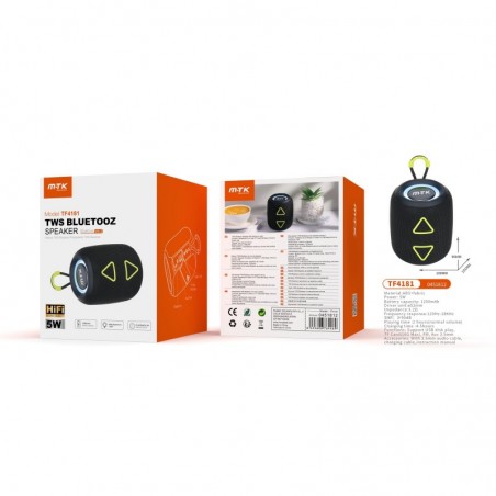 TF4181 NE Altavoz TWS con Bluetooth 5.3, Luz espectro, Soporta USBFMTF(16G Max)Aux 3.5mm, 5W Negro