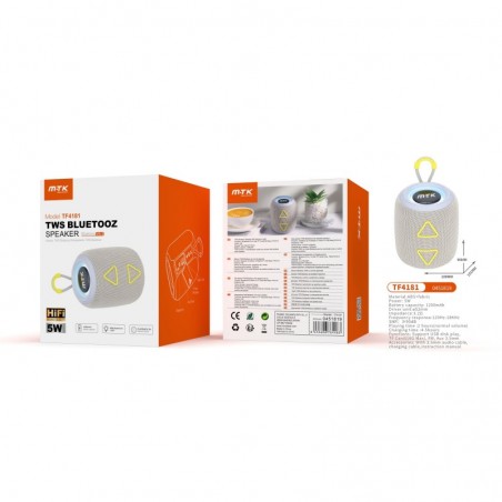 TF4181 OR Altavoz TWS con Bluetooth 5.3, Luz espectro, Soporta USBFMTF(16G Max)Aux 3.5mm, 5W Dorado