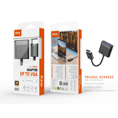 TB1422 NE Adaptador DP(Macho) a VGA 15 pin(Hembra), 1080P, 15CM, Negro