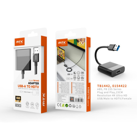 TB1442 NE Adaptador USB(Macho) a HDM(Hembra),4K, 15CM, Negro