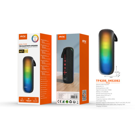 TF4208 NE Altavoz HIFI TWS Bluetooth 5.3, Con Luz espectro, Soporta USBTFFMAUX, Bateria 1200mAh2