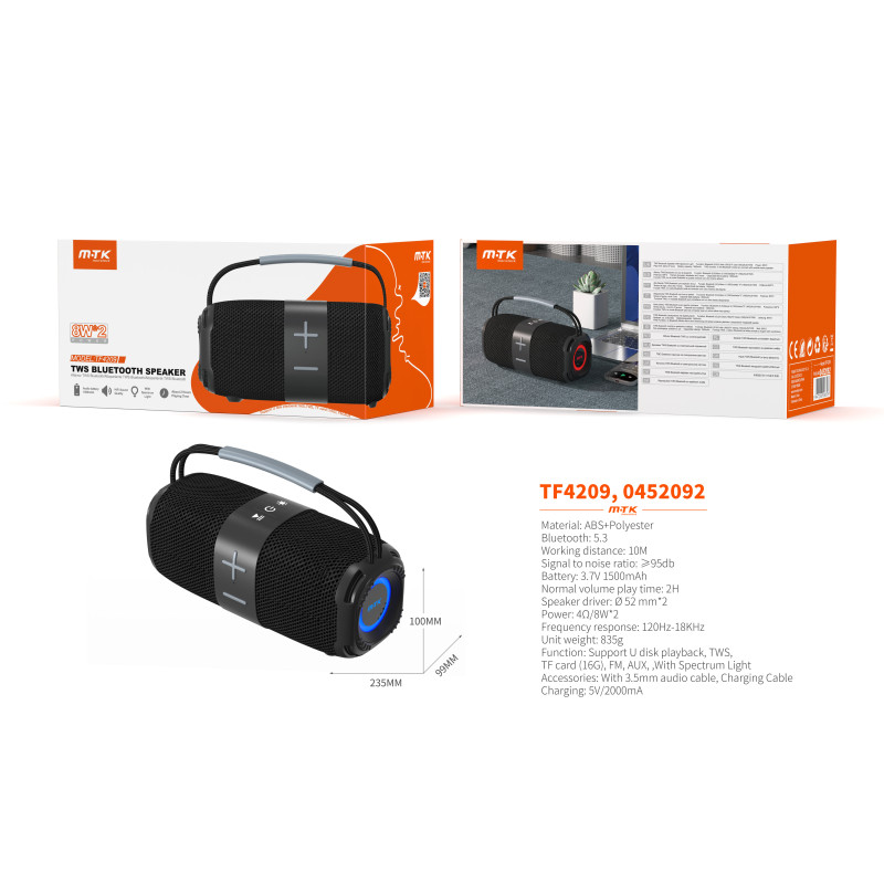 TF4209 NE Altavoz HIFI TWS Bluetooth 5.3, Con Luz espectro,Soporta USBFMTFAUX , Bateria 1500mAh2