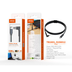 TB1601 NE Cable de carga USB-C a DC 3.51.35mm para portatil 65W20V3.25A1.5M, Negro