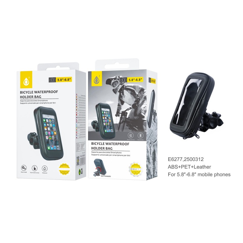 E6277 Soporte Universal de Móvil, Waterproof para Bicicleta 6,3", Negro